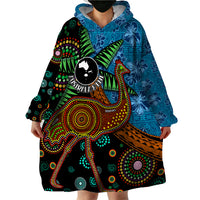 Fiji and Australia Wearable Blanket Hoodie Palm Tree and Abogirinal Emu LT03 - Polynesian Pride
