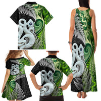 New Zealand Koru Natural Family Matching Tank Maxi Dress and Hawaiian Shirt Manaia and Silver Fern Maori Pattern
