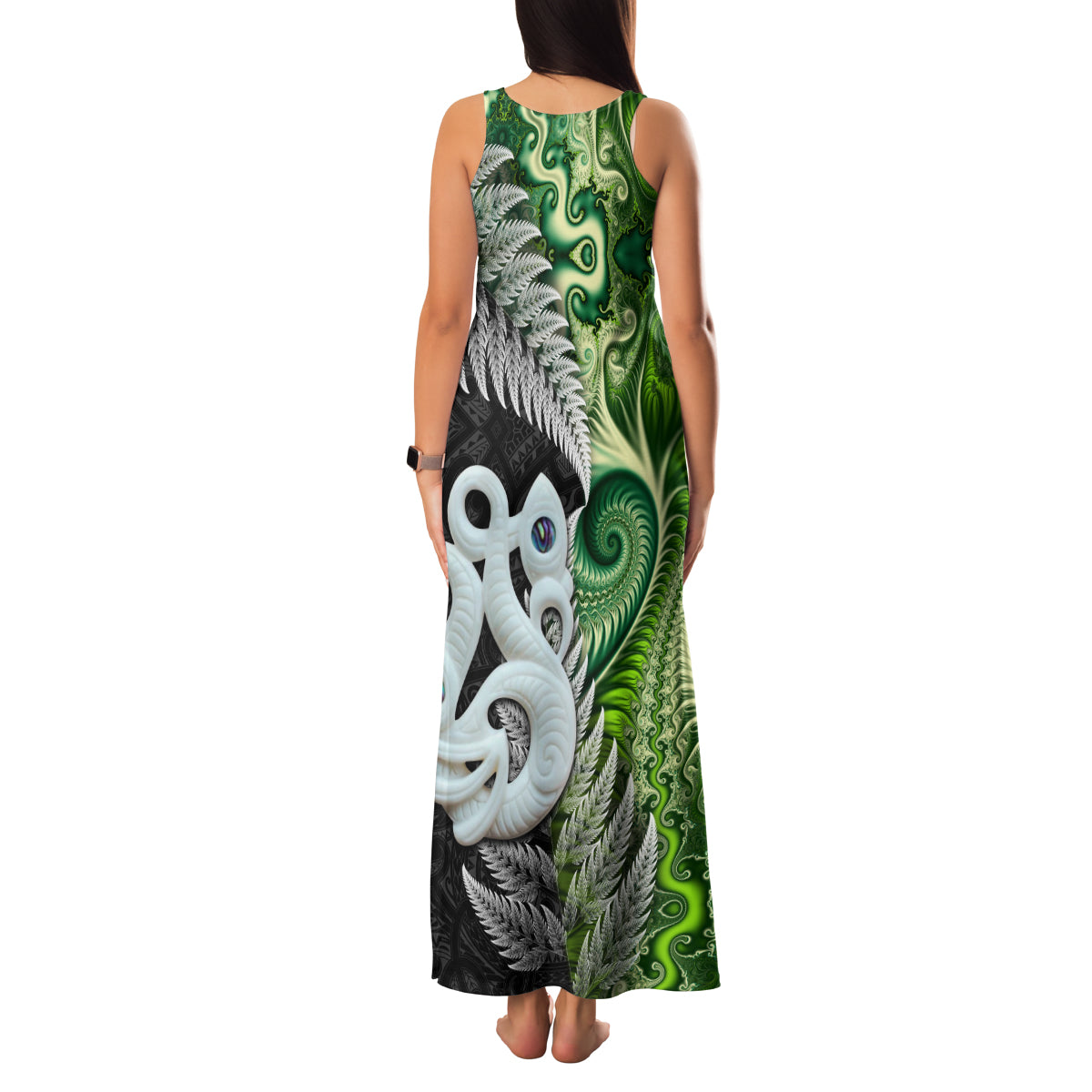 New Zealand Koru Natural Family Matching Tank Maxi Dress and Hawaiian Shirt Manaia and Silver Fern Maori Pattern
