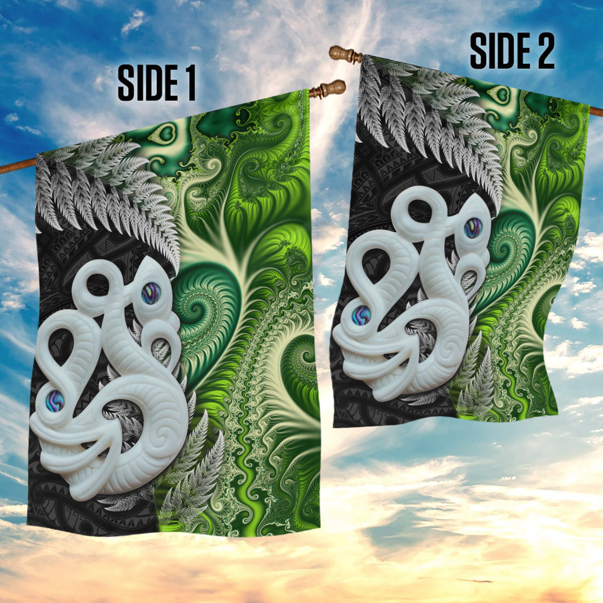 New Zealand Koru Natural Garden Flag Manaia and Silver Fern Maori Pattern