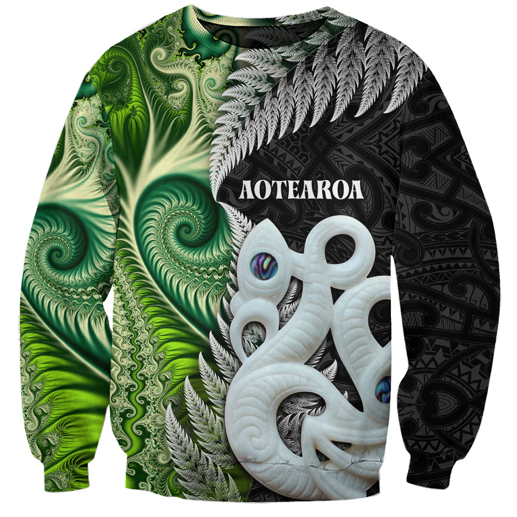 New Zealand Koru Natural Sweatshirt Manaia and Silver Fern Maori Pattern
