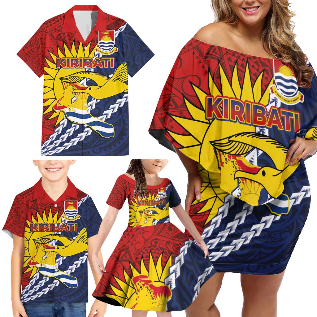 Kiribati Independence Day Family Matching Off Shoulder Short Dress and Hawaiian Shirt Polynesian and Melanesian Art Tattoo