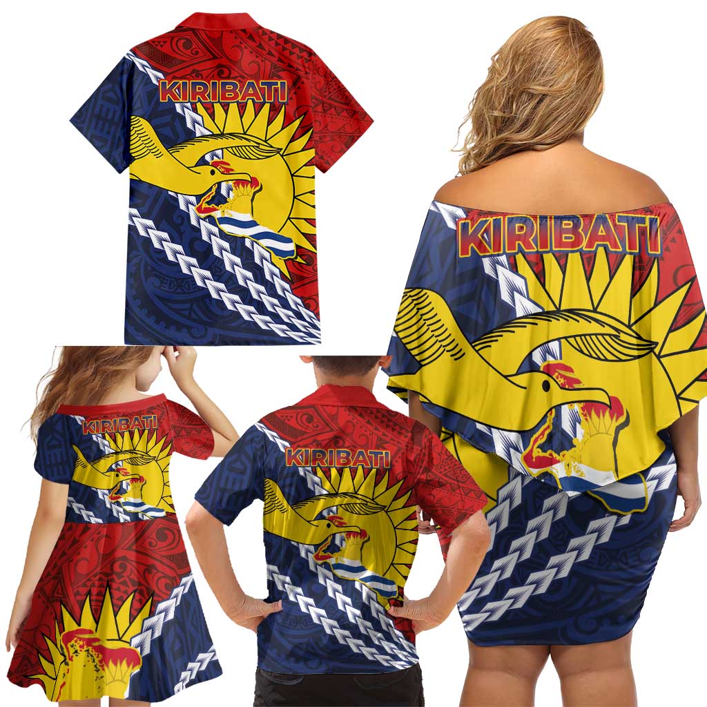 Kiribati Independence Day Family Matching Off Shoulder Short Dress and Hawaiian Shirt Polynesian and Melanesian Art Tattoo