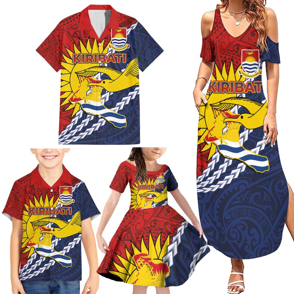 Kiribati Independence Day Family Matching Summer Maxi Dress and Hawaiian Shirt Polynesian and Melanesian Art Tattoo