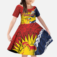Kiribati Independence Day Kid Short Sleeve Dress Polynesian and Melanesian Art Tattoo