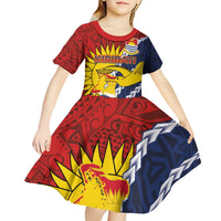 Kiribati Independence Day Kid Short Sleeve Dress Polynesian and Melanesian Art Tattoo