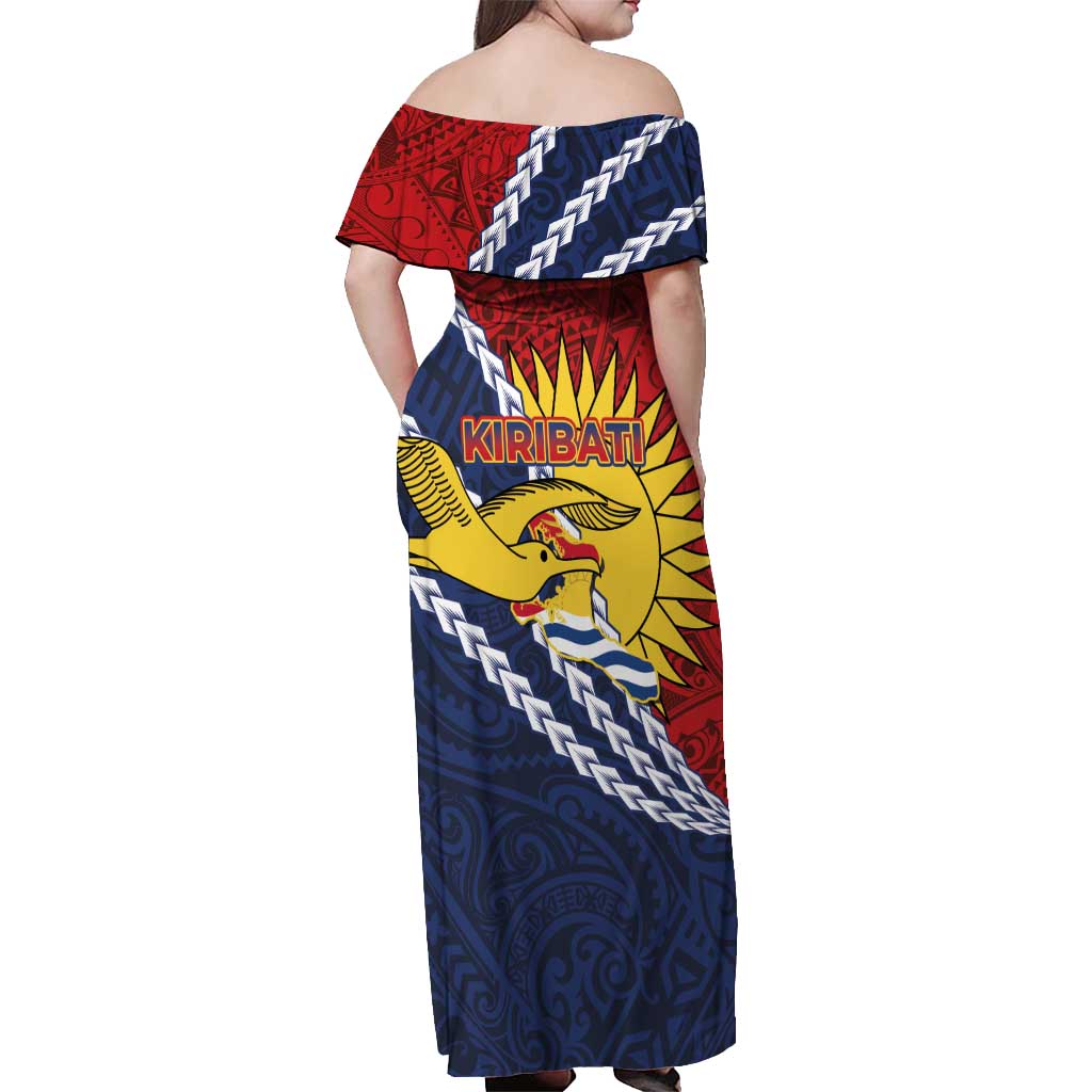 Kiribati Independence Day Off Shoulder Maxi Dress Polynesian and Melanesian Art Tattoo