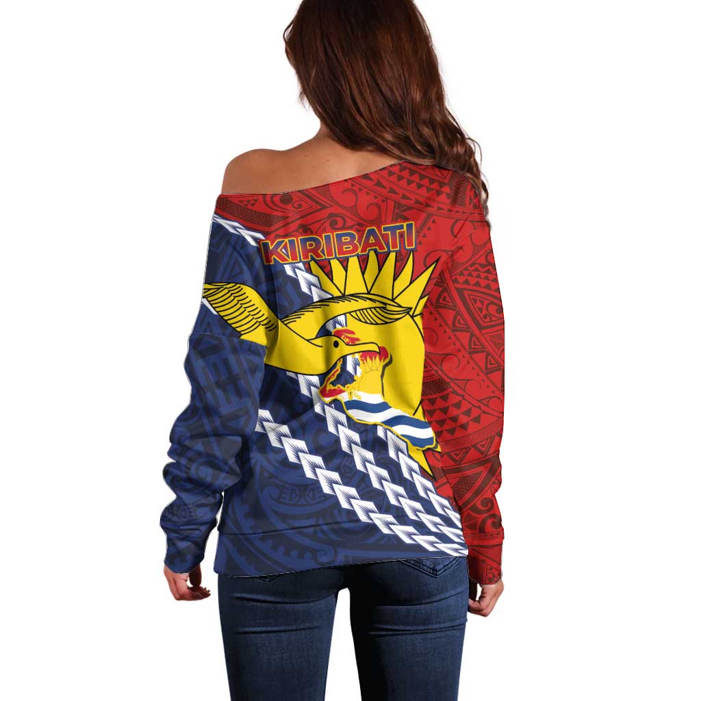 Kiribati Independence Day Off Shoulder Sweater Polynesian and Melanesian Art Tattoo