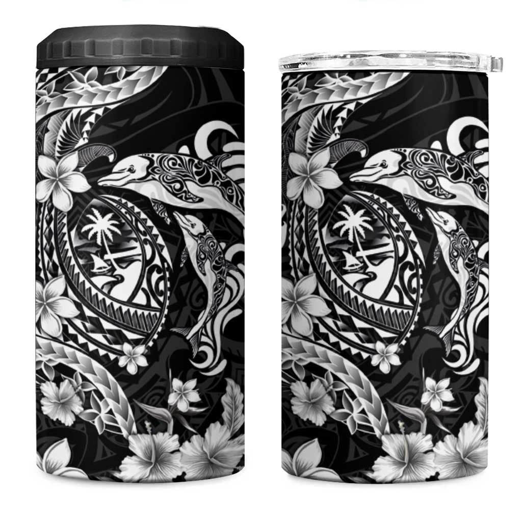 Guam Dolphins Tribal Tattoo 4 in 1 Can Cooler Tumbler Polynesian Art and Tropical Flower Grayscale LT03 One Size: 16 oz Black - Polynesian Pride