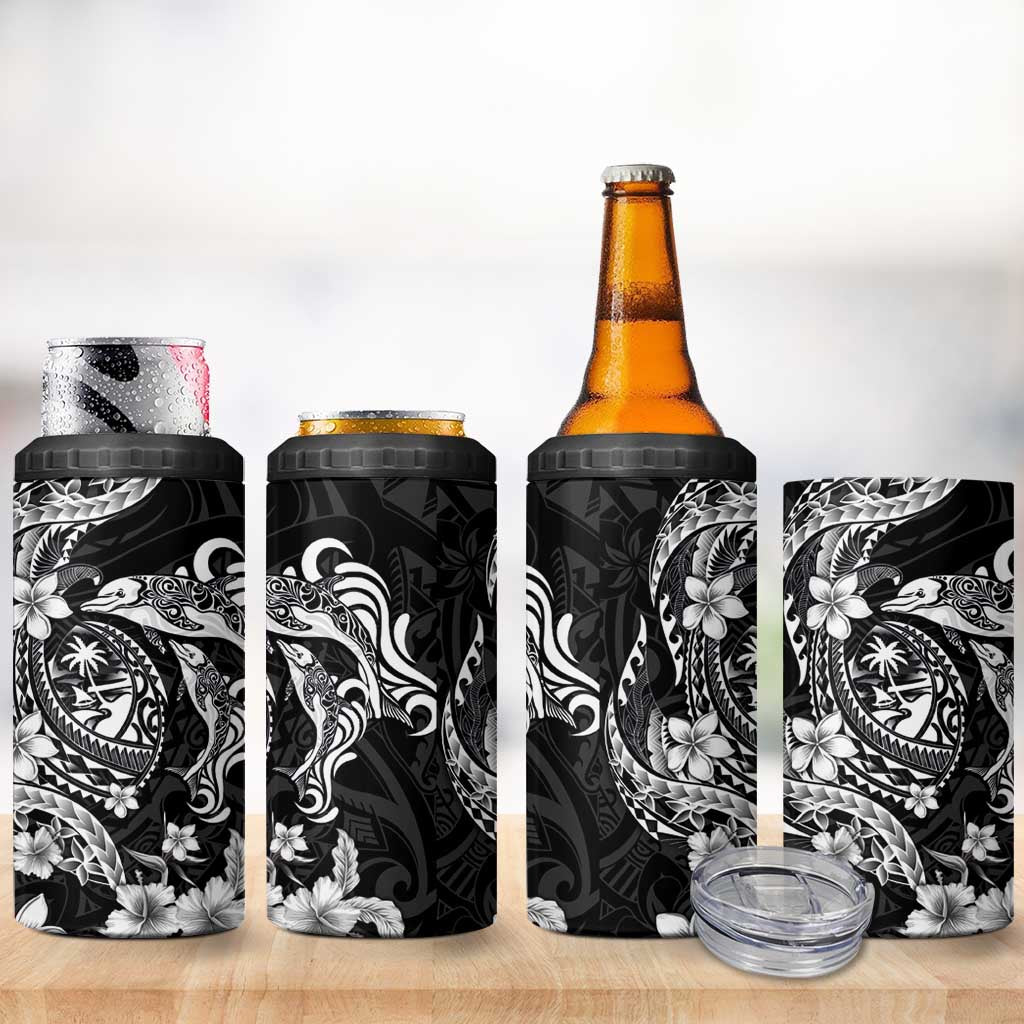 Guam Dolphins Tribal Tattoo 4 in 1 Can Cooler Tumbler Polynesian Art and Tropical Flower Grayscale LT03 - Polynesian Pride