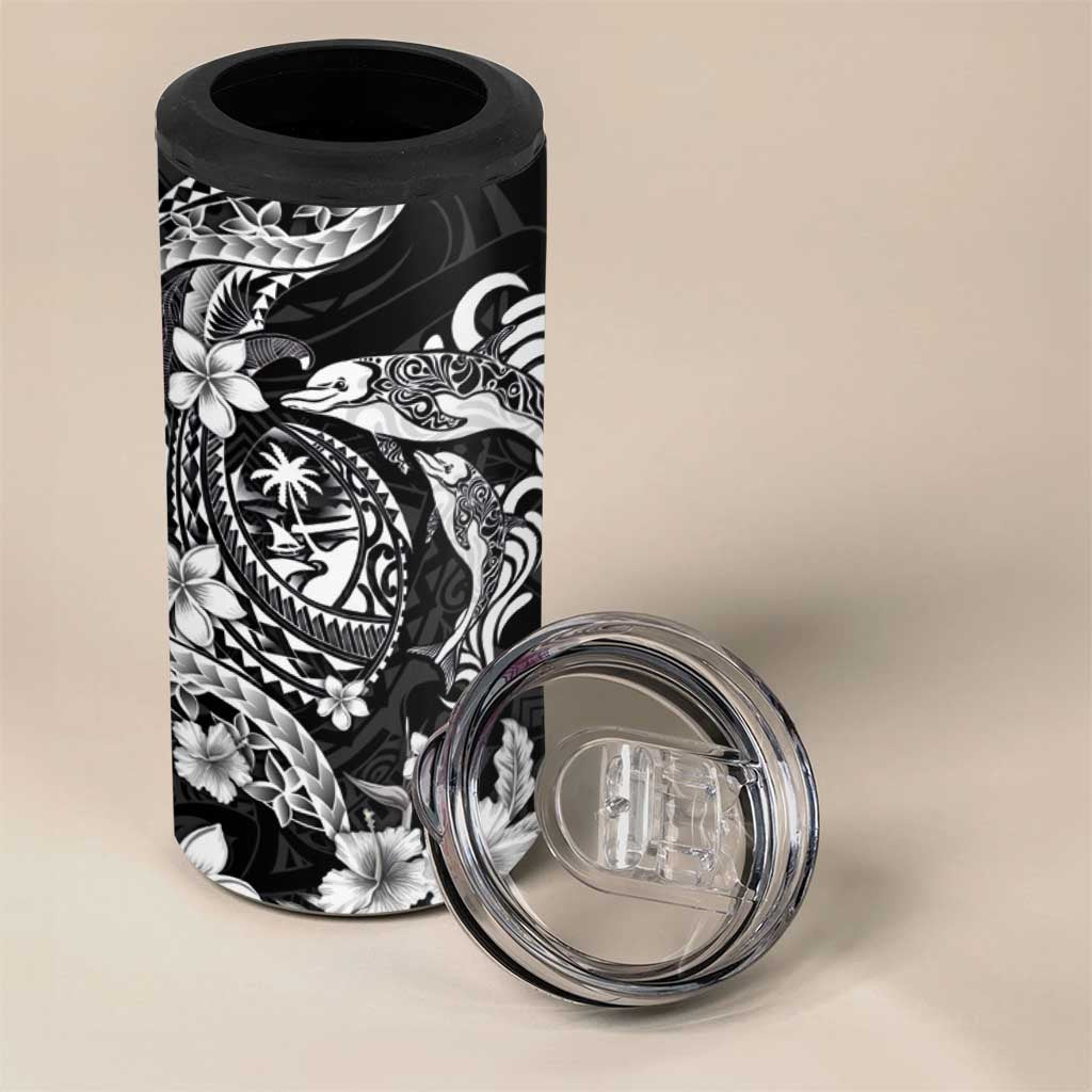 Guam Dolphins Tribal Tattoo 4 in 1 Can Cooler Tumbler Polynesian Art and Tropical Flower Grayscale LT03 - Polynesian Pride