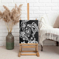 Guam Dolphins Tribal Tattoo Canvas Wall Art Polynesian Art and Tropical Flower Grayscale