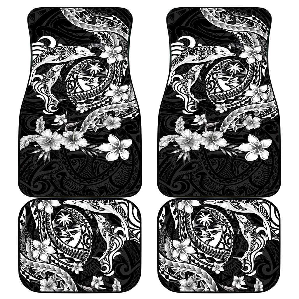Guam Dolphins Tribal Tattoo Car Mats Polynesian Art and Tropical Flower Grayscale
