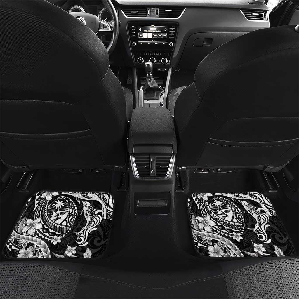 Guam Dolphins Tribal Tattoo Car Mats Polynesian Art and Tropical Flower Grayscale