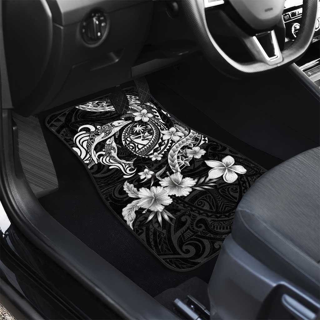 Guam Dolphins Tribal Tattoo Car Mats Polynesian Art and Tropical Flower Grayscale
