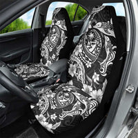 Guam Dolphins Tribal Tattoo Car Seat Cover Polynesian Art and Tropical Flower Grayscale