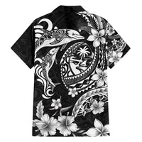Guam Dolphins Tribal Tattoo Family Matching Long Sleeve Bodycon Dress and Hawaiian Shirt Polynesian Art and Tropical Flower Grayscale