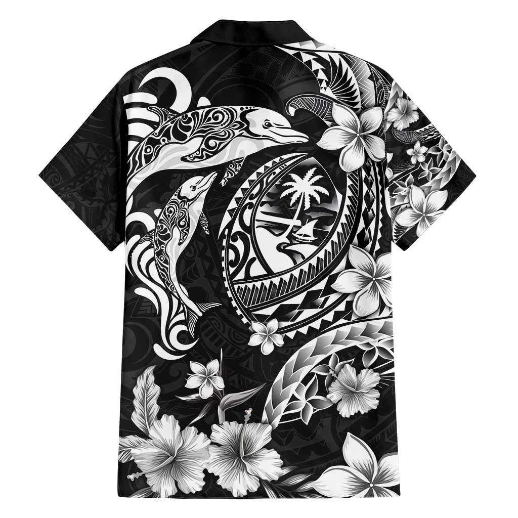 Guam Dolphins Tribal Tattoo Family Matching Tank Maxi Dress and Hawaiian Shirt Polynesian Art and Tropical Flower Grayscale