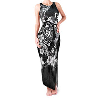 Guam Dolphins Tribal Tattoo Family Matching Tank Maxi Dress and Hawaiian Shirt Polynesian Art and Tropical Flower Grayscale