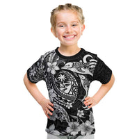 Guam Dolphins Tribal Tattoo Kid T Shirt Polynesian Art and Tropical Flower Grayscale
