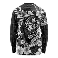 Guam Dolphins Tribal Tattoo Long Sleeve Shirt Polynesian Art and Tropical Flower Grayscale
