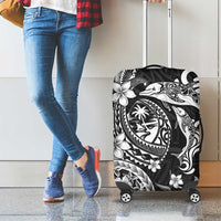 Guam Dolphins Tribal Tattoo Luggage Cover Polynesian Art and Tropical Flower Grayscale