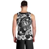 Guam Dolphins Tribal Tattoo Men Tank Top Polynesian Art and Tropical Flower Grayscale