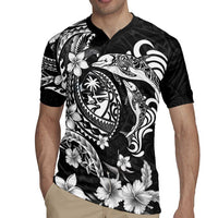 Guam Dolphins Tribal Tattoo Rugby Jersey Polynesian Art and Tropical Flower Grayscale LT03 - Polynesian Pride