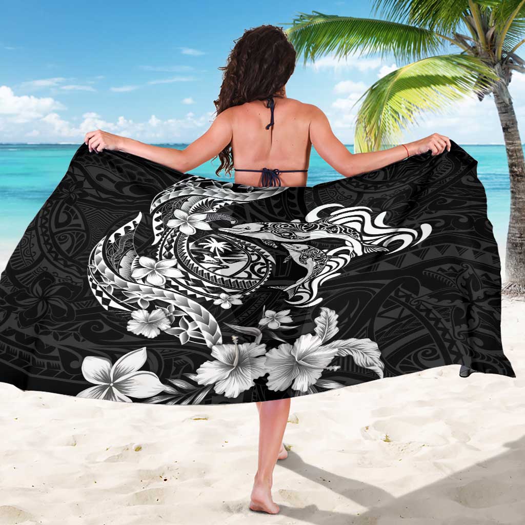Guam Dolphins Tribal Tattoo Sarong Polynesian Art and Tropical Flower Grayscale