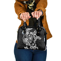 Guam Dolphins Tribal Tattoo Shoulder Handbag Polynesian Art and Tropical Flower Grayscale