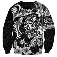 Guam Dolphins Tribal Tattoo Sweatshirt Polynesian Art and Tropical Flower Grayscale