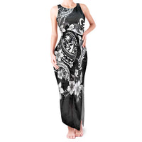 Guam Dolphins Tribal Tattoo Tank Maxi Dress Polynesian Art and Tropical Flower Grayscale