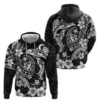 Guam Dolphins Tribal Tattoo Zip Hoodie Polynesian Art and Tropical Flower Grayscale