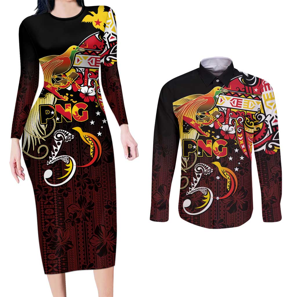 Papua New Guinea 2025 Couples Matching Long Sleeve Bodycon Dress and Long Sleeve Button Shirt 50th Independence Day Anniversary