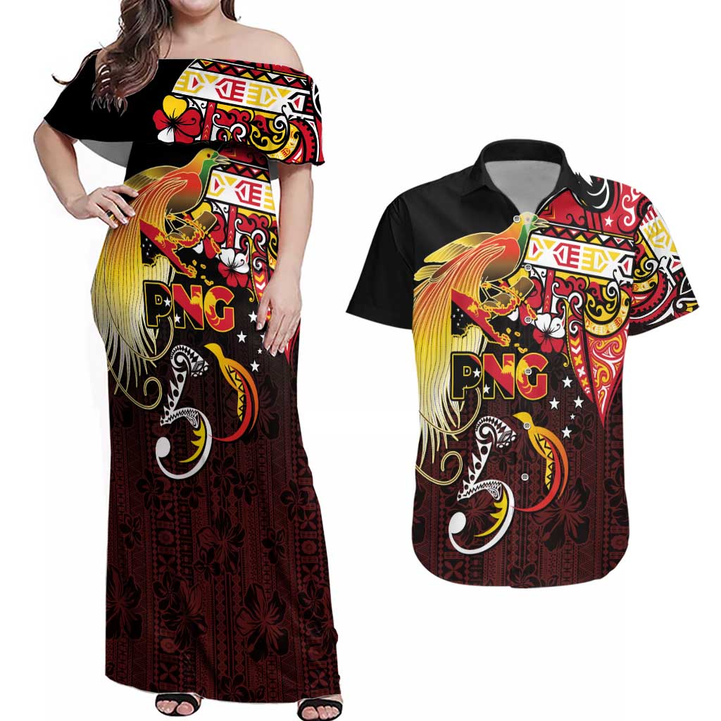 Papua New Guinea 2025 Couples Matching Off Shoulder Maxi Dress and Hawaiian Shirt 50th Independence Day Anniversary