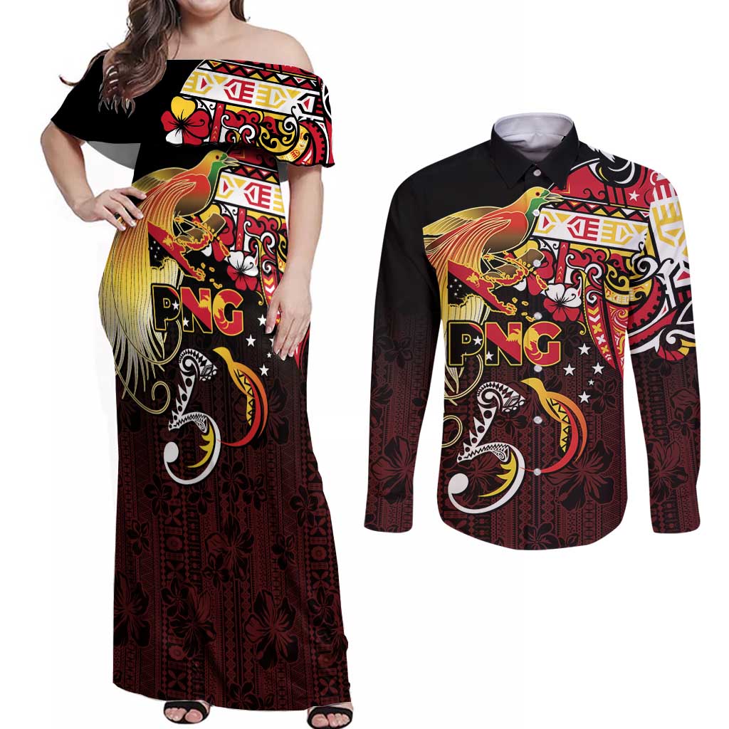 Papua New Guinea 2025 Couples Matching Off Shoulder Maxi Dress and Long Sleeve Button Shirt 50th Independence Day Anniversary