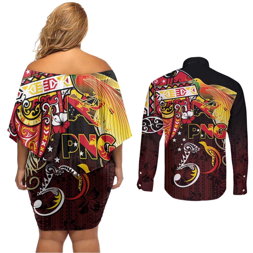 Papua New Guinea 2025 Couples Matching Off Shoulder Short Dress and Long Sleeve Button Shirt 50th Independence Day Anniversary