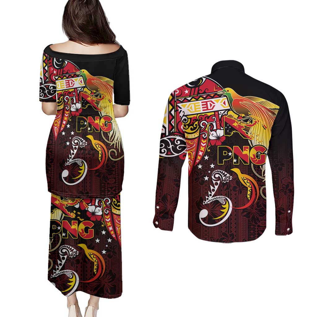 Papua New Guinea 2025 Couples Matching Puletasi and Long Sleeve Button Shirt 50th Independence Day Anniversary