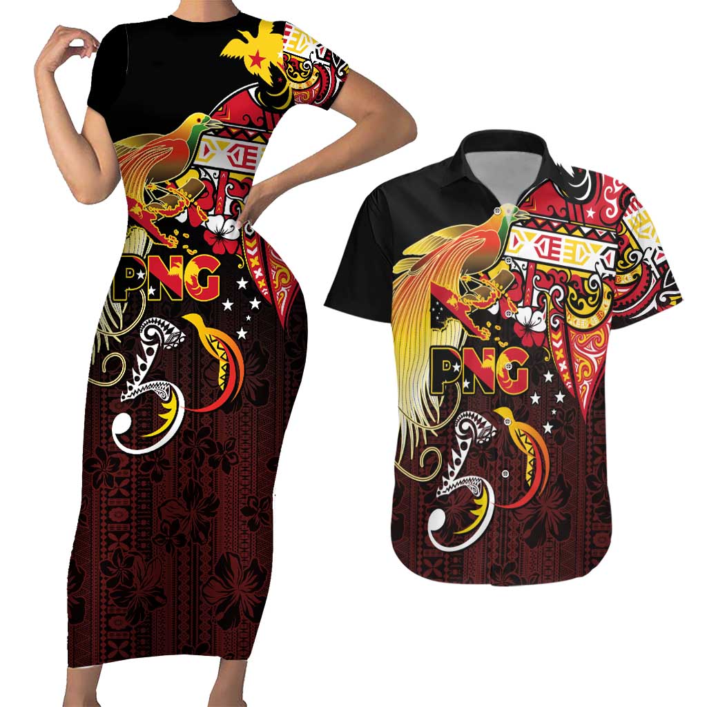 Papua New Guinea 2025 Couples Matching Short Sleeve Bodycon Dress and Hawaiian Shirt 50th Independence Day Anniversary