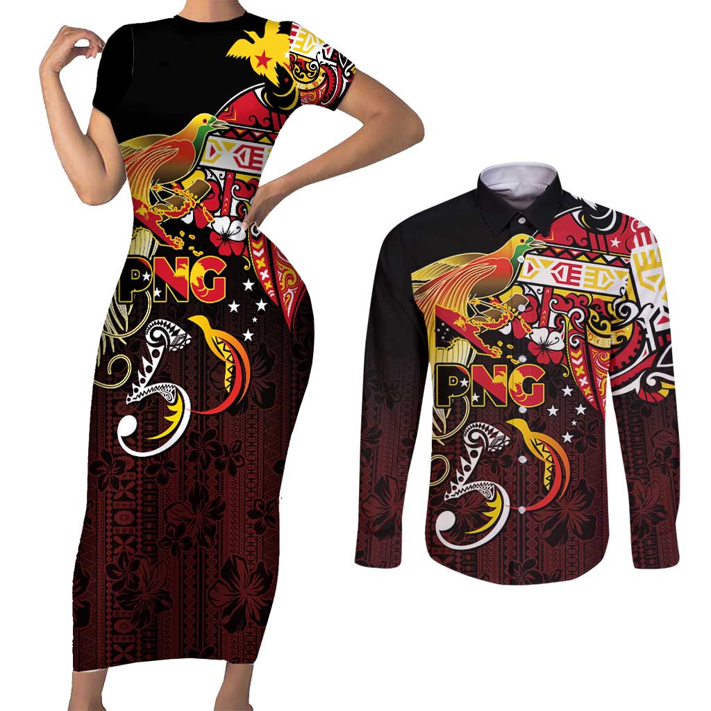 Papua New Guinea 2025 Couples Matching Short Sleeve Bodycon Dress and Long Sleeve Button Shirt 50th Independence Day Anniversary