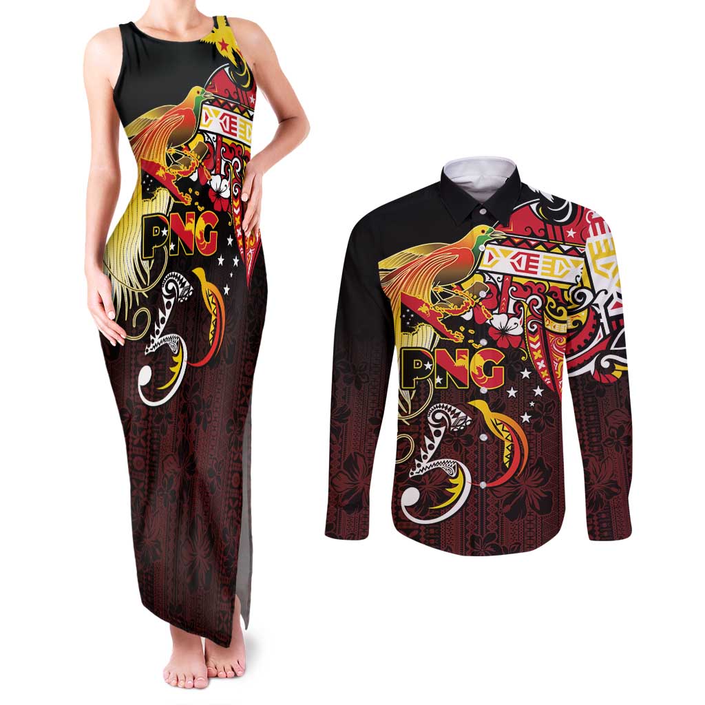 Papua New Guinea 2025 Couples Matching Tank Maxi Dress and Long Sleeve Button Shirt 50th Independence Day Anniversary
