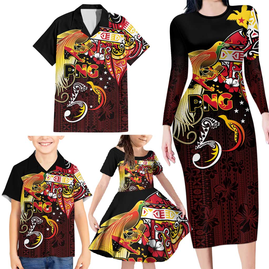 Papua New Guinea 2025 Family Matching Long Sleeve Bodycon Dress and Hawaiian Shirt 50th Independence Day Anniversary