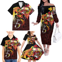 Papua New Guinea 2025 Family Matching Off The Shoulder Long Sleeve Dress and Hawaiian Shirt 50th Independence Day Anniversary
