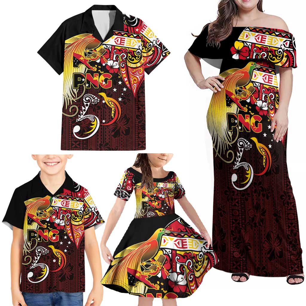 Papua New Guinea 2025 Family Matching Off Shoulder Maxi Dress and Hawaiian Shirt 50th Independence Day Anniversary