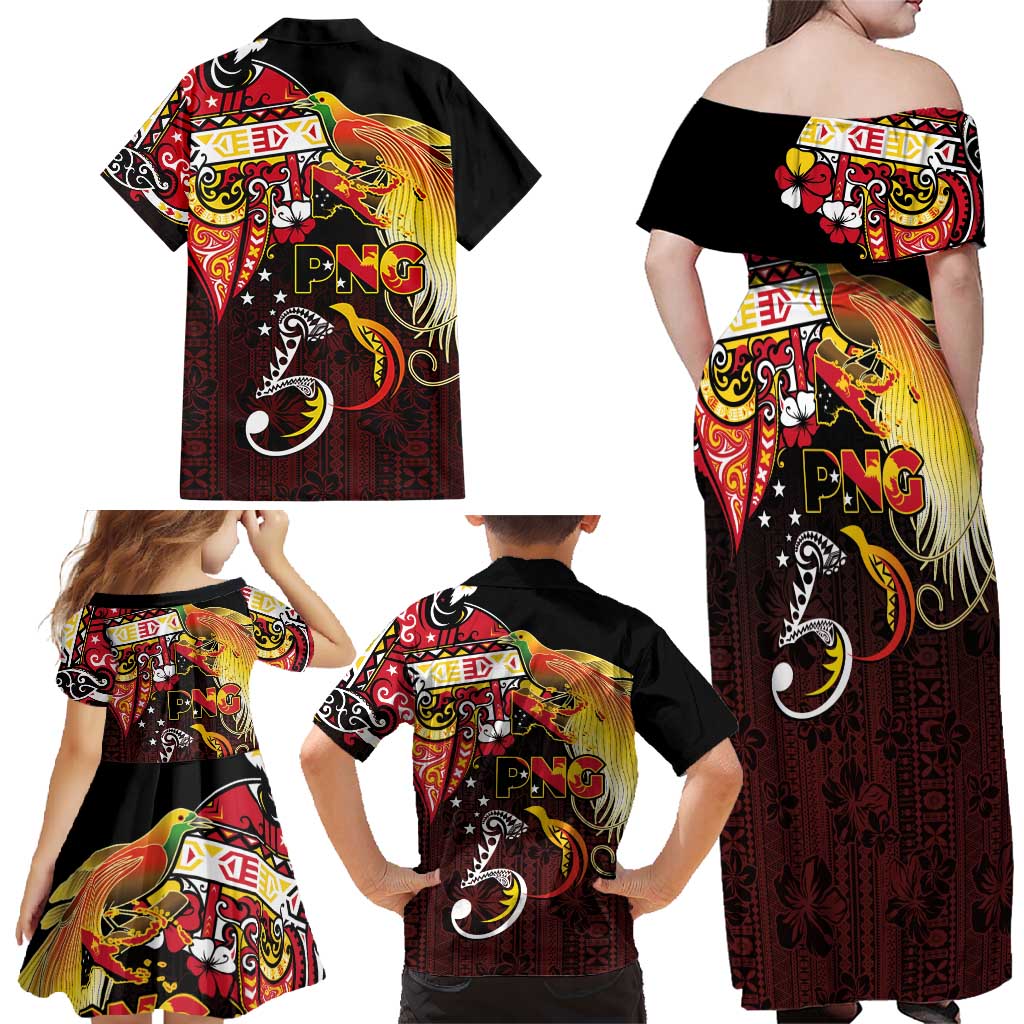Papua New Guinea 2025 Family Matching Off Shoulder Maxi Dress and Hawaiian Shirt 50th Independence Day Anniversary