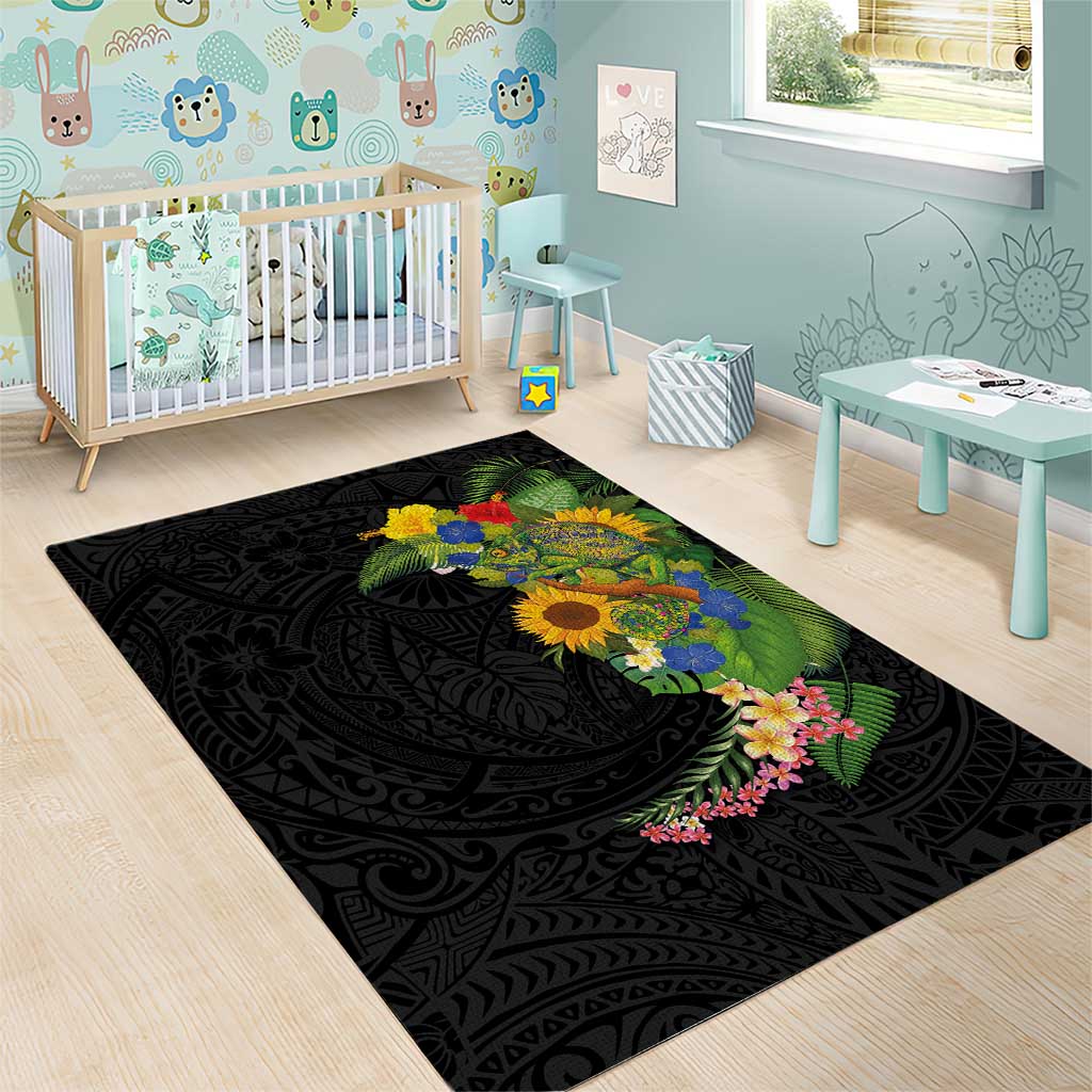 Hawaiian Tropical Plants and Chameleon Area Rug Polynesian Art Colorful - Polynesian Pride