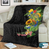 Hawaiian Tropical Plants and Chameleon Blanket Polynesian Art Colorful - Polynesian Pride