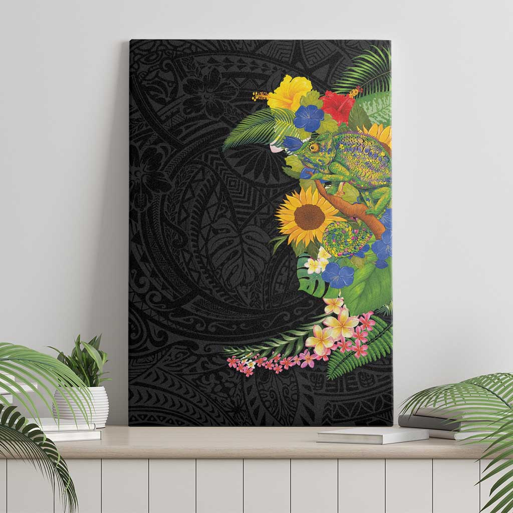 Hawaiian Tropical Plants and Chameleon Canvas Wall Art Polynesian Art Colorful - Polynesian Pride