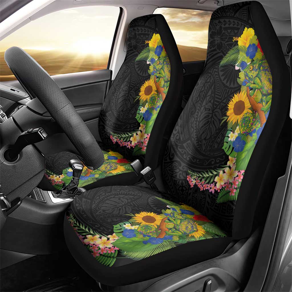Hawaiian Tropical Plants and Chameleon Car Seat Cover Polynesian Art Colorful - Polynesian Pride
