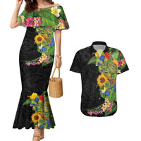 Hawaiian Tropical Plants and Chameleon Couples Matching Mermaid Dress and Hawaiian Shirt Polynesian Art Colorful - Polynesian Pride